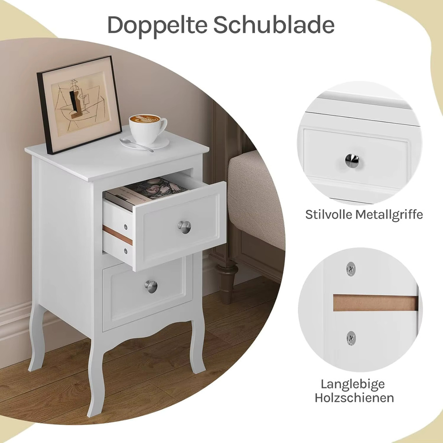 WOLTU Barocke Kommode als Nachttisch mit 2 Schubladen in Weiß - Bild 3