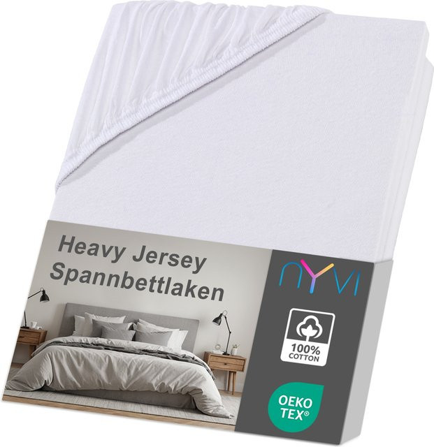 NYVI DreamScience Heavy Jersey Spannbettlaken aus Baumwolle, Weiß, B/T: 160 x 200 cm, Höhe: 15 cm (passend für Topper) - Bild 1