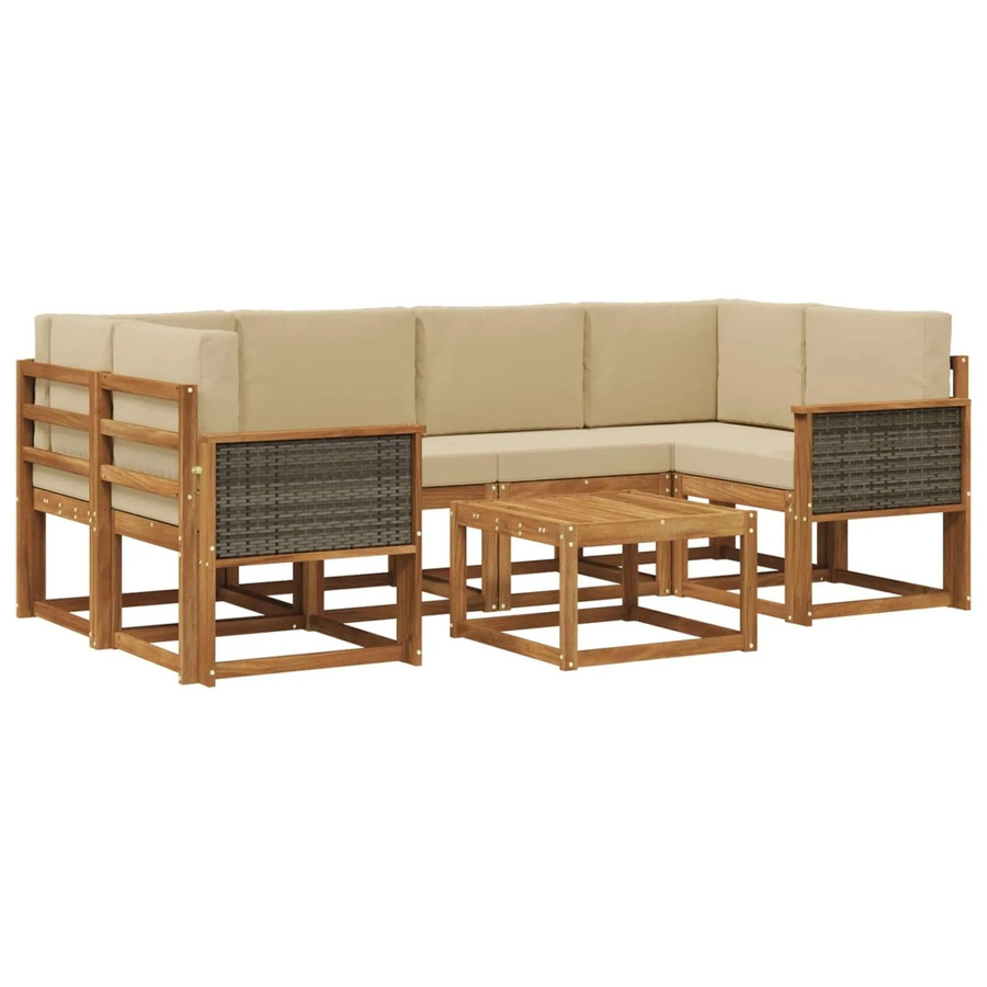 vidaXL Outdoor-Sofagarnitur L-Form aus Akazienholz mit 5 Kissen in Natur-Beige - Bild 2