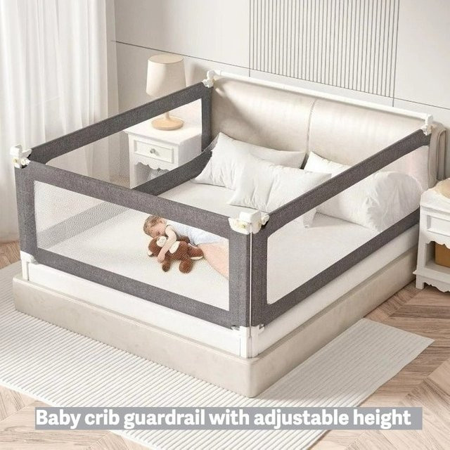 IMBABY Sicherheitsbett-Leitplanke als höhenverstellbarer Antifall-Zaun und Krippengeländer in Grau mit Mesh-Textil, erweiterbar von 120 cm bis 220 cm - Bild 1