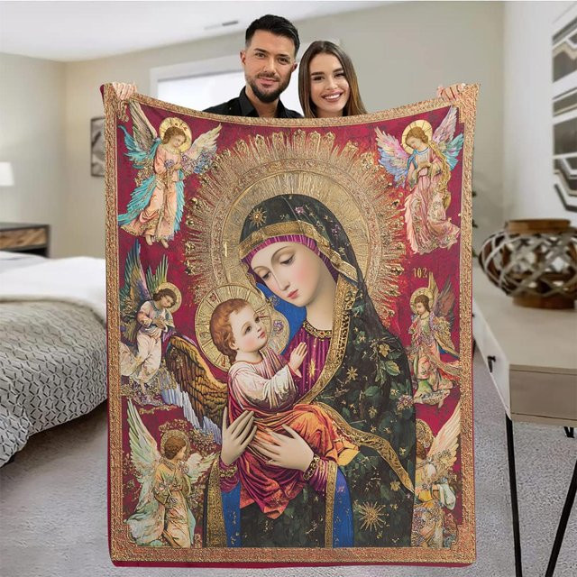 Religiös bestickter Wandteppich als weiche Flanell-Fleece-Decke von JMG Household Supplies, Mehrfarbig, B/H: 70 x 100 cm - Bild 1