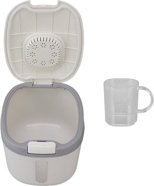 CosyHome Reisbehälter aus Kunststoff, luftdicht und insektensicher, mit Sichtfenster für Getreide, Zucker oder Mehl, Grau/Weiß, Größe L (für 6,5-9 kg) - Bild 1