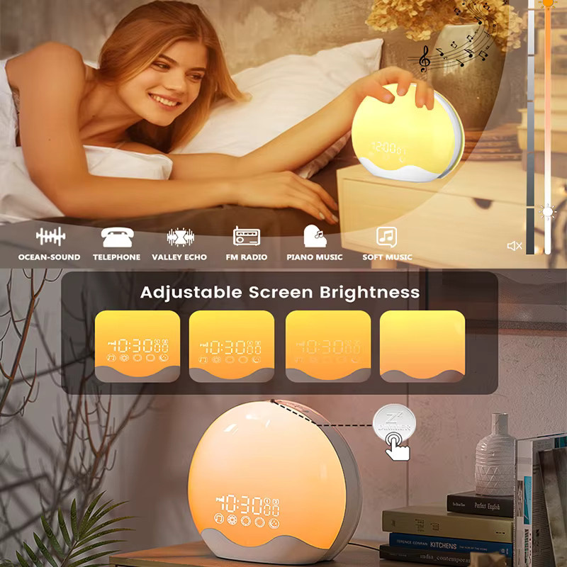 Niditon Sonnenaufgangswecker mit Lichtweckfunktion, digitaler Schreibtischuhr und Nachtlicht in Weiß, B/T/H: 16,4 x 18,0 x 16,4 cm - Bild 3