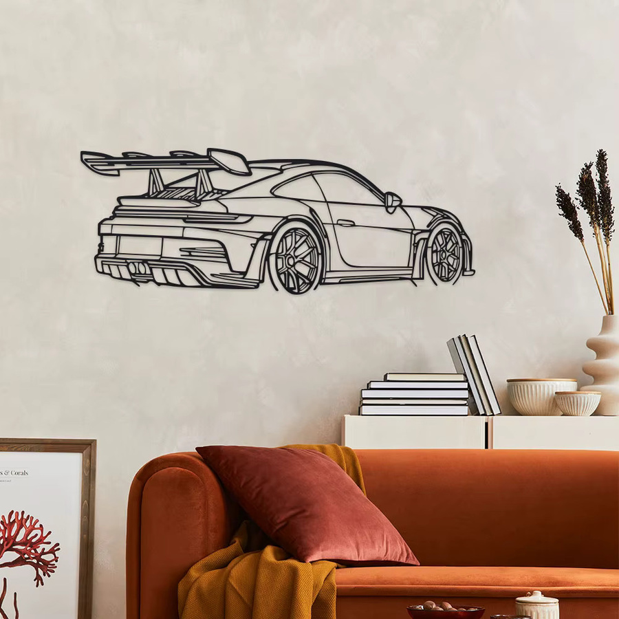 CIFBUY Klassische Auto-Metallwandkunst als schwarze 3D-Skulptur mit Spoiler und Auspuff zur Wanddekoration - Bild 4