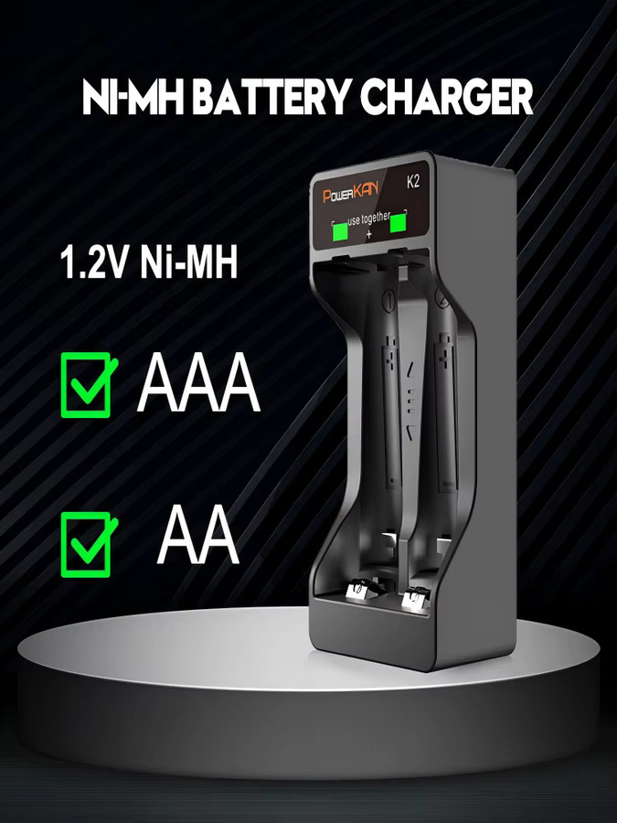 PowerKAN Batterieladegerät mit 2 Steckplätzen für AA und AAA NiMH Akkus, Schwarz - Bild 7