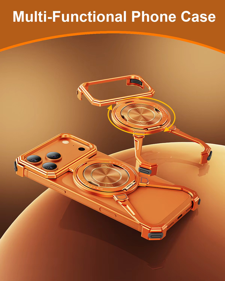 Oatsbasf Metall-Handyhülle für iPhone 17 Pro Max in Orange mit 360-Grad-Schutz und drehbarem Ringständer - Bild 2