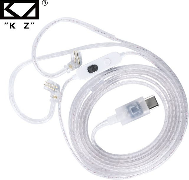 KZ Kopfhörer-Ersatzkabel mit USB-C Anschluss, versilbertes OFC-Material, 2-polig, optional mit Mikrofon für HiFi-Sound-Upgrade - Bild 1