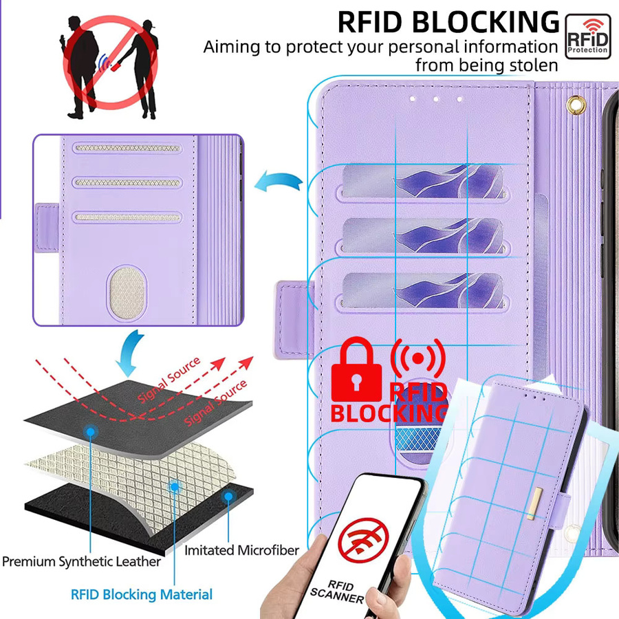Magnetische Lederhülle mit RFID-Blockierung für TCL 605 505 501 503 50 SE 50 XL 50XE 50 Pro 40 60 SE NxtPaper in Lila - Bild 3