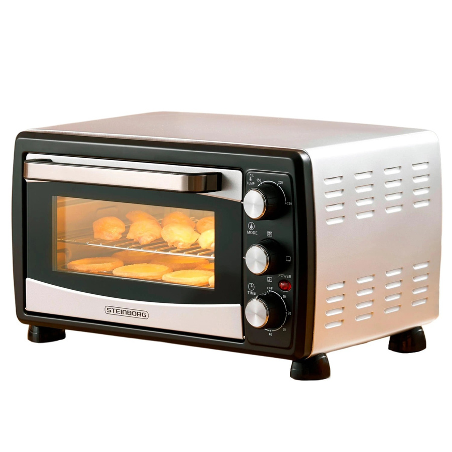 Steinborg Minibackofen Pizzaofen mit Umluft und Ober-/Unterhitze 20 Liter 1380 Watt in Silber/Schwarz - Bild 2