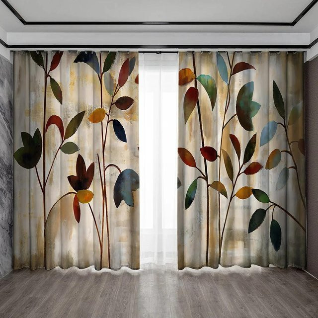Yiran Furniture Luxus Vorhänge mit Blumenmuster, 2er-Set, semi-transparent, B: 60 cm, H: 150 cm - Bild 1