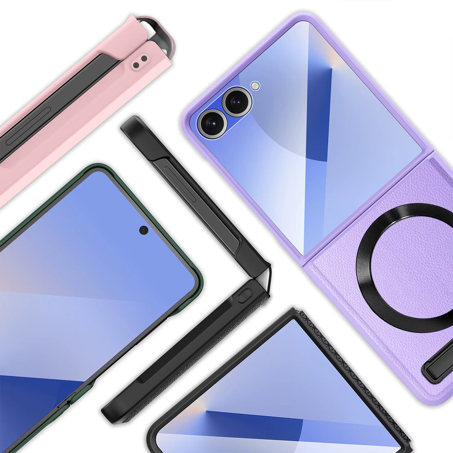 Busine Sle Magnetische Lederhülle mit Scharnierschutz und Glasfolie für Samsung Galaxy Z Flip7, Z Flip6 und Z Flip5 in Pink - Bild 3