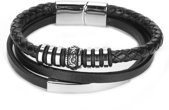 Neoglint Armband Manschette, PU Leder, Edelstahl, Schwarz, Herren - Bild 1
