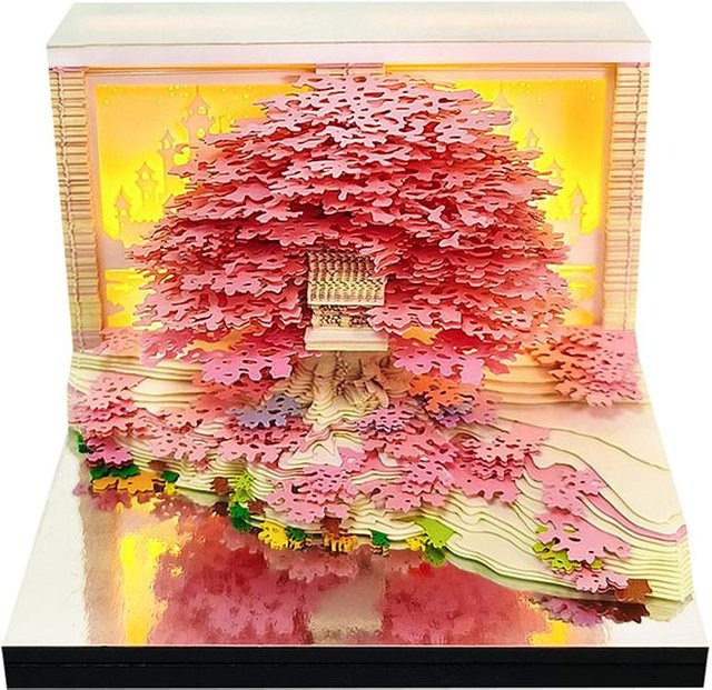Special Tomorrow Time Piece Schreibtischkalender 2026 mit LED-Licht und 3D Papierschnitzkunst Abreißkalender in Pink und Multicolour - Bild 1