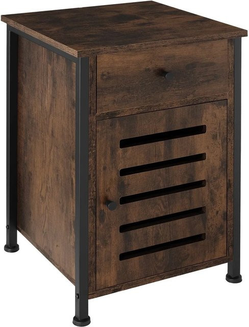 tectake Nachttisch Waterford Industrial Style aus Holz und Stahl in Braun und Schwarz mit Schublade und Staufach, B: 40 cm, T: 42 cm, H: 60,5 cm - Bild 2
