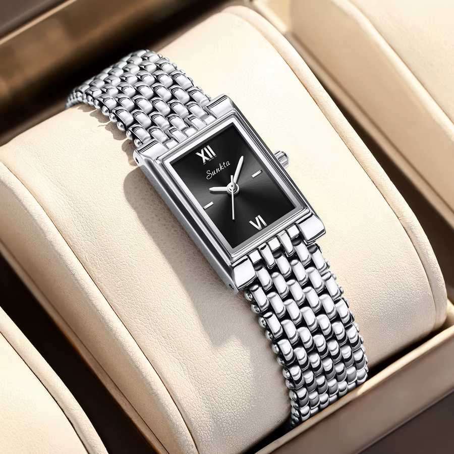 SUNKTA Armbanduhr Quarz, Edelstahl, Eckig, Silber, Damen - Bild 2