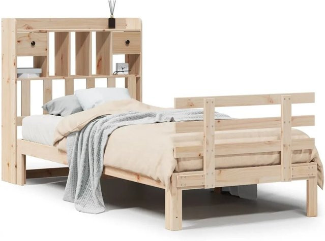vidaXL Massivholzbett aus Kiefernholz mit Regal und Schubladen in Braun, B/T/H: 100 x 200 x 110 cm - Bild 1