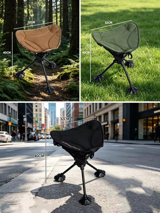 MOUNTAINHIKER Ultraleichter tragbarer Klapphocker in Schwarz, kompakter 360 Grad drehbarer Outdoor-Campingstuhl für Picknick und Angeln - Bild 5