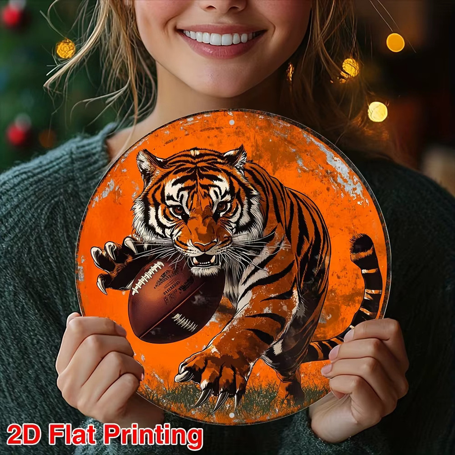 HELLOYOUNG Rundes Metallschild Vintage Tiger und Fußball Wandkunst in Orange - Bild 4