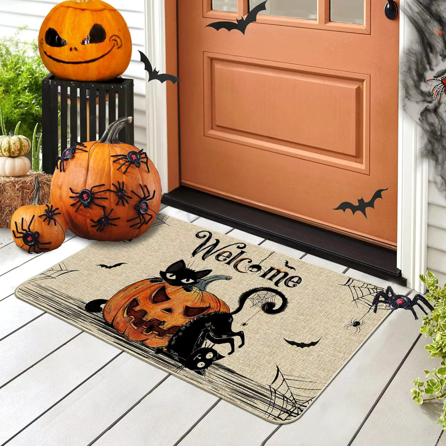 VIKAMA Halloween-Fußmatte mit Kürbis und schwarzer Katze, wetterfest, mehrfarbig, B/T: 60 x 40 cm - Bild 3