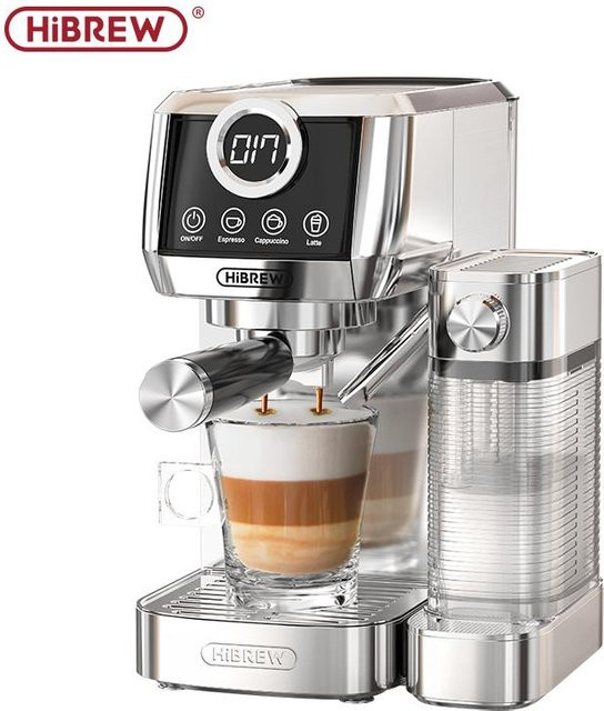 HiBREW H13A Halbautomatische Espressomaschine mit 20 Bar Hochdruck, Dual-Boiler System, integriertes Ein-Tasten-Milchaufschäumsystem und abnehmbarem Milchbehälter, Silber - Bild 1