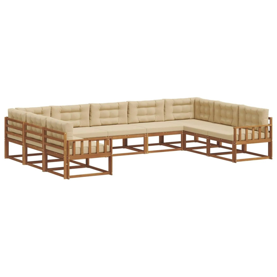 vidaXL Outdoor-Sofagarnitur 9-teilig in U-Form aus Akazienholz mit Kissen, Natur und Beige - Bild 2