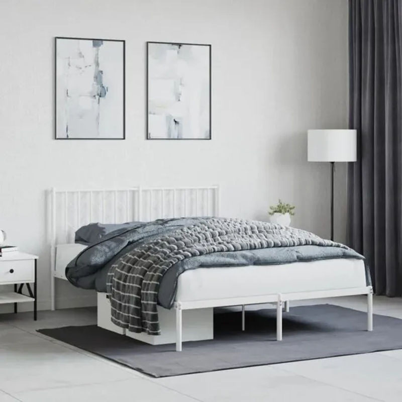 Vidaxl Metallbett mit Kopfteil in Weiß, Modernes Bettgestell aus Stahl, B/T/H: 140 x 200 cm - Bild 1