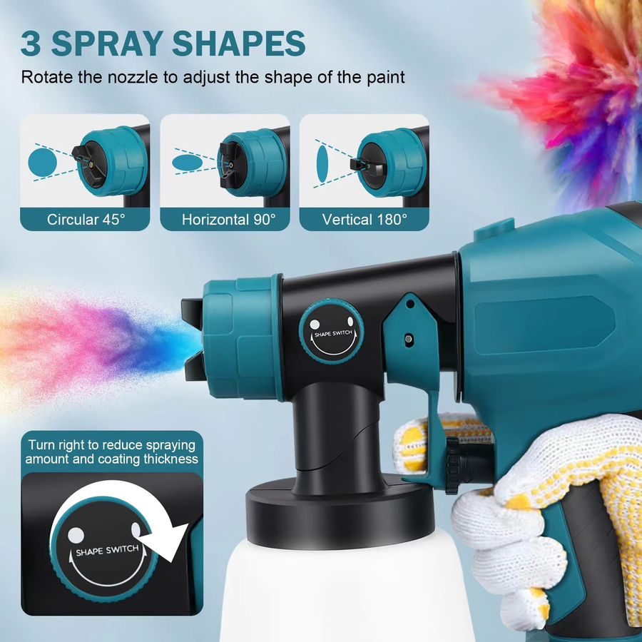 Akku-Farbspritzgerät für Makita, HVLP-Spritzpistole mit 5 Messingdüsen für den Innen- und Außenbereich - Bild 4