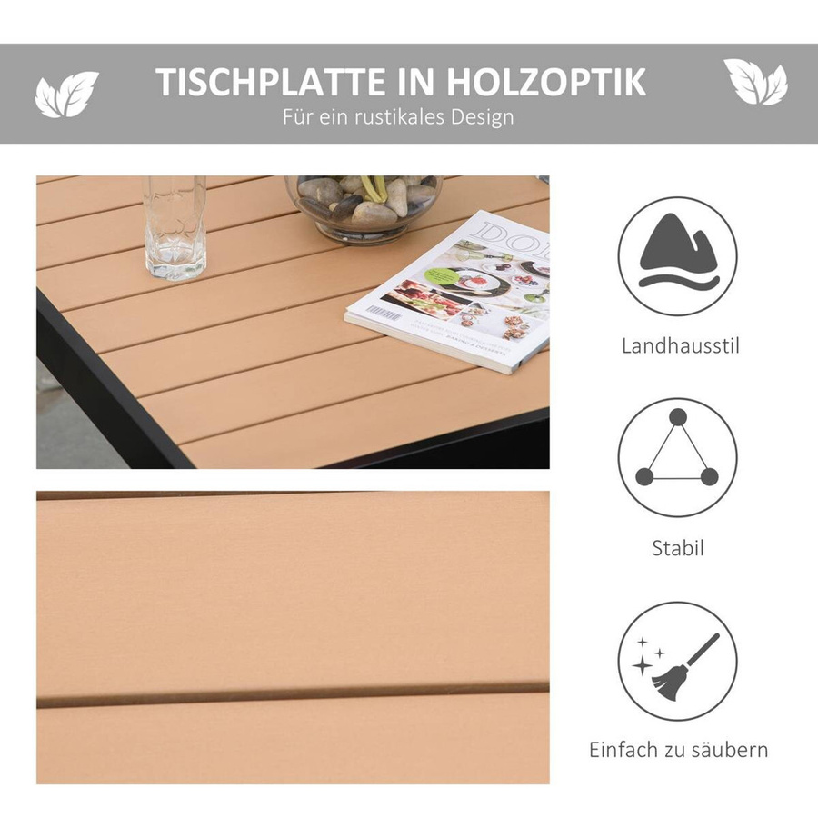 Outsunny Gartentisch für Garten Terrasse und Balkon aus Aluminium und Kunststoff in Beige B/H/T: 80 x 74 x 80 cm - Bild 2