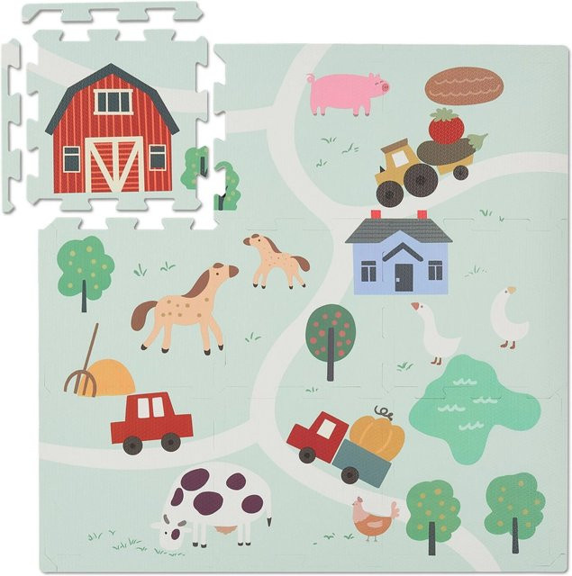 Relaxdays Puzzlematte Farm Bunt Abwischbar, B/B/H: 89,5 x 89,5 x 1 cm - Bild 1