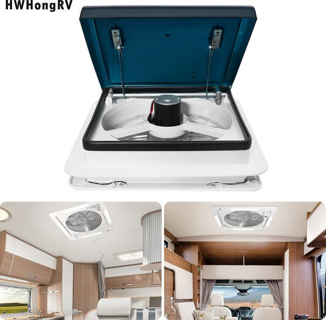 HWHONGRV Wohnmobil-Dachventilator mit LED-Licht, 5 Geschwindigkeiten und umkehrbarer Funktion, DC 12 V, Weiß - Bild 1