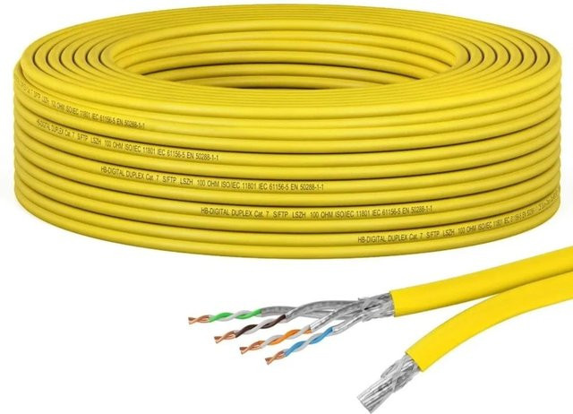 hb-digital CAT 7 Duplex Ethernet LAN Kabel S/FTP AWG23 Gelb, 15 m - Bild 1