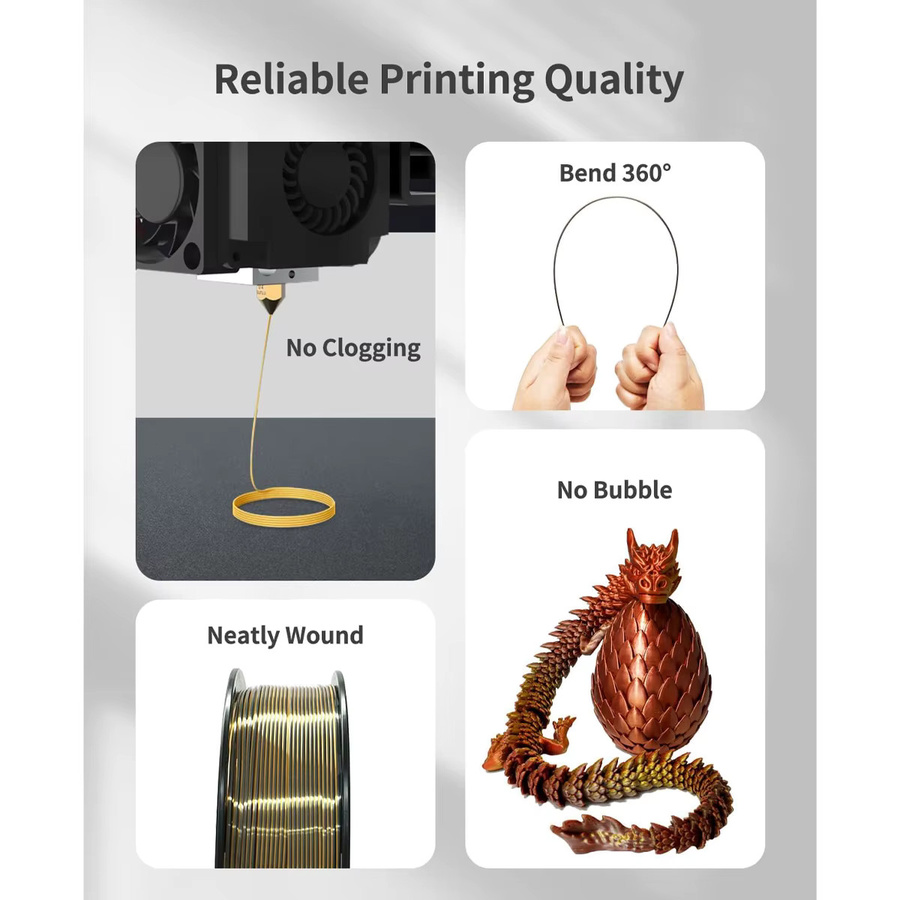 DINGSUN 3D Seidenfilament PLA 1,75mm Glänzend, 0,25kg Spule, Maßgenauigkeit +/- 0,02 mm für FDM-Drucker - Bild 3