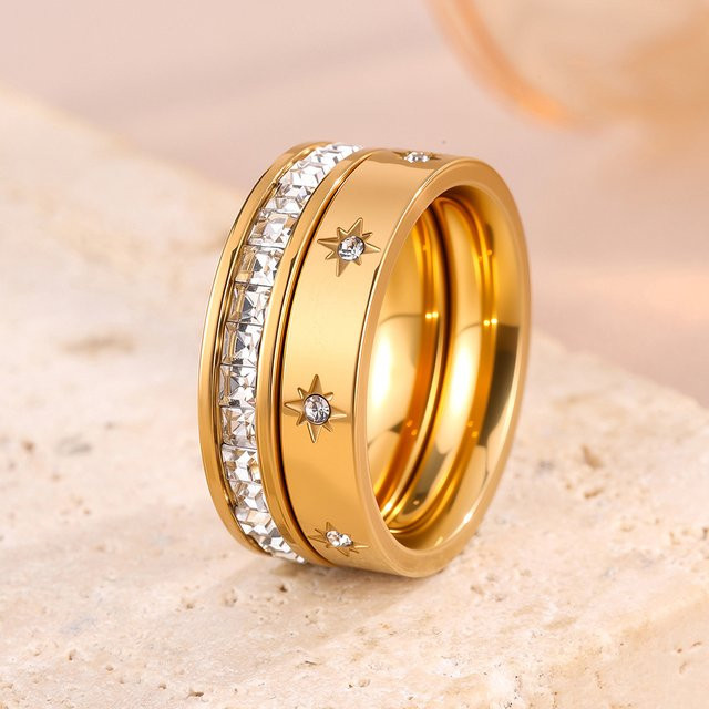 Yupsk Ringset Edelstahl, Zirkonia, Gold, Unisex - Bild 1