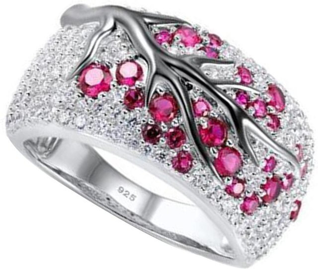 KaiTingu Jewelry Damen-Fingerring, Pflaumenbaumzweig, rosa, Zirkonia, Silber - Bild 1