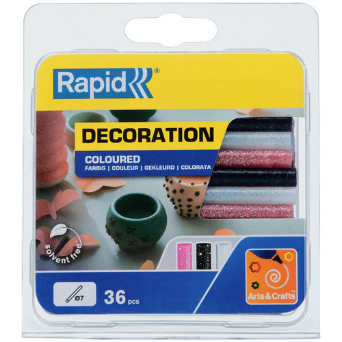 Rapid Glitzer Klebesticks für Ø 7 mm Heißklebepistolen, 36 Stück, Multicolor (Weiß, Schwarz, Rosa) - Bild 2