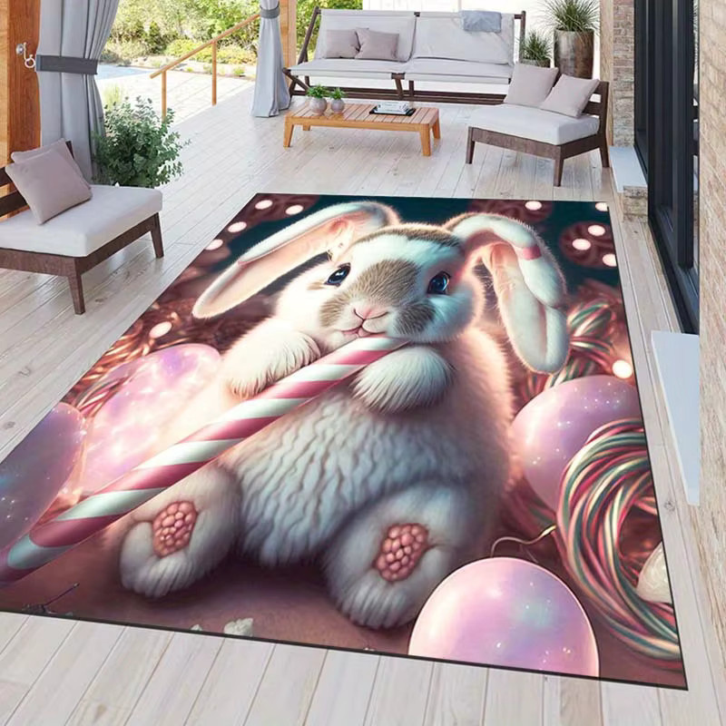VIKAMA Dreamy Easter Bunny Candy Teppich, rutschfeste und verschleißfeste Bodenmatte mit Kinder-Motiv in Mehrfarbig für Wohnzimmer und Kinderzimmer - Bild 4