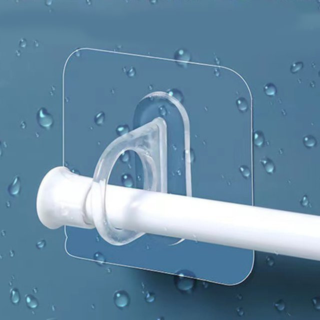Selbstklebende Gardinenstangen-Halterung und Haken in Transparent für Badezimmer und Küche - Bild 1
