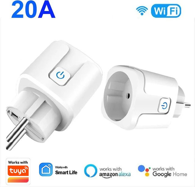 Szaoju Smarte Steckdose EU 20A WLAN Smart Plug mit Stromüberwachung in Weiß, kompatibel mit Tuya Smart Life App und Google Assistant - Bild 1