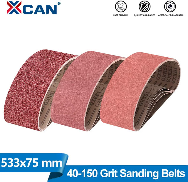 XCAN Schleifbänder für Bandschleifer, 5 Stück, Körnung 40 bis 150, für Holz und Metall, B: 533 mm, H: 75 mm - Bild 1