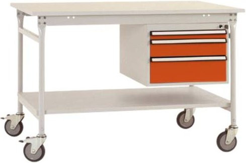 Manuflex BB5361.2001 Beistelltisch BASIS mobil mit Melamin-Platte und Stahl-Unterbau, Weiß/Orange, B/T/H: 100 x 80 x 85 cm - Bild 1