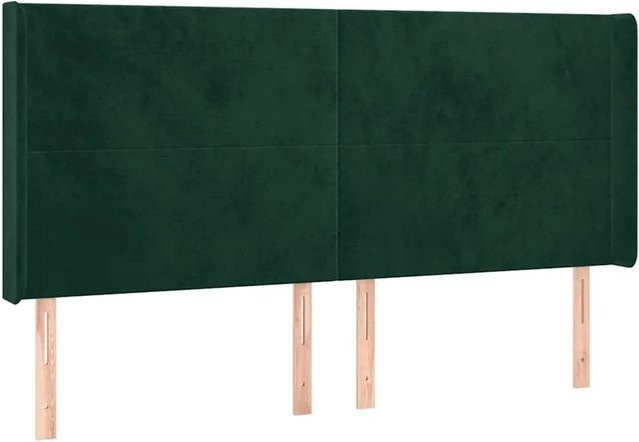 vidaXL Kopfteil mit Ohren in Dunkelgrün aus Samt, B/T/H: 203 x 16 x 118/128 cm - Bild 1