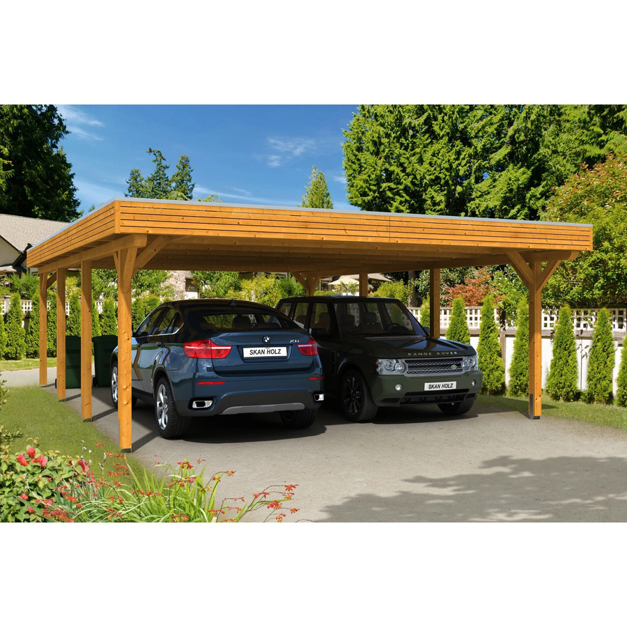 Skan Holz Carport Spessart aus Fichte mit Aluminium-Dachplatten in Beige, B/T: 611 x 846 cm, Höhe: 258 cm - Bild 2