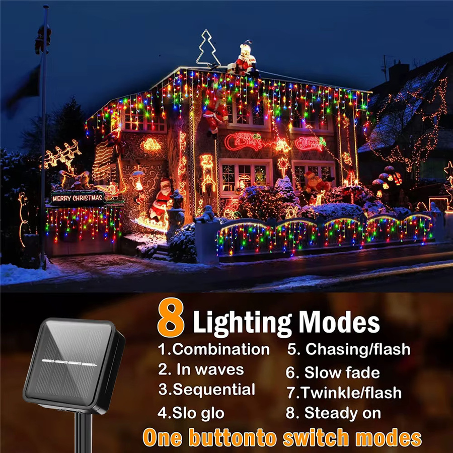OSIDEN Solar LED Icicle Lichterkette Outdoor RGB Multicolour Vorhang Lichterkette mit 8 Modi für Garten und Weihnachtsdekoration - Bild 2