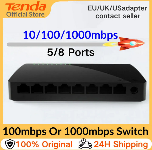 Tenda Gigabit Ethernet Netzwerk-Switch mit 5 oder 8 RJ45 Ports, 1000 Mbps, Schwarz - Bild 1