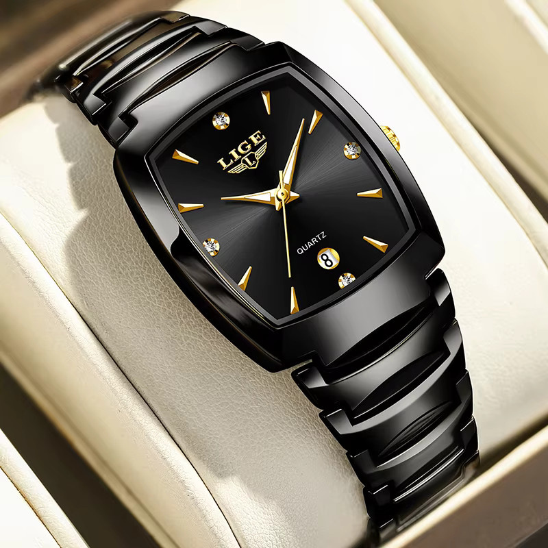 LIGE Armbanduhr Quarz, Edelstahl, Schwarz, Silber, Damen - Bild 5