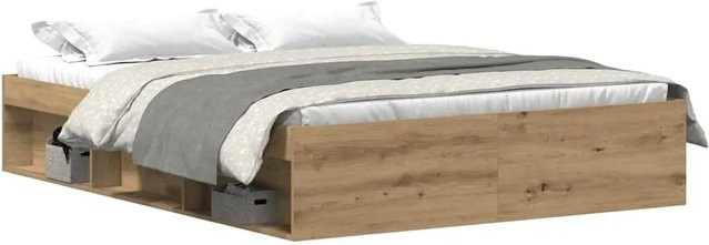 vidaXL Bettgestell Artisan-Eiche in Braun aus Holzwerkstoff und Kiefernholz, B/T/H: 153 x 203 x 35 cm - Bild 1