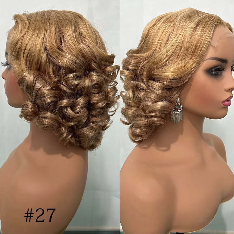 TENDRESSE Echthaar Perücke, Layer-Cut Ombre Bob, Bouncy Wave, 200% Dichte - Bild 2