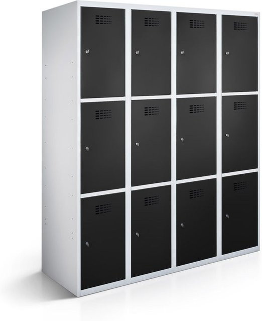 rotstahl Fächerschrank mit 12 Fächern (4x3), Korpus lichtgrau und Türen schwarz, B/T/H: 120 x 50 x 180 cm - Bild 1