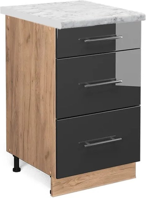Vicco Küchenunterschrank Fame-Line Anthrazit Hochglanz und Goldkraft Eiche mit Soft-Close-Türen, B/T/H: 50 x 60 x 82 cm - Bild 1
