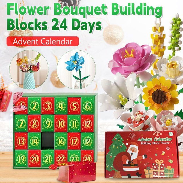 APWIKOGER Adventskalender mit DIY Blumenstrauß aus Bausteinen, Sonnenblumen und Gänseblümchen, Mehrfarbig - Bild 1